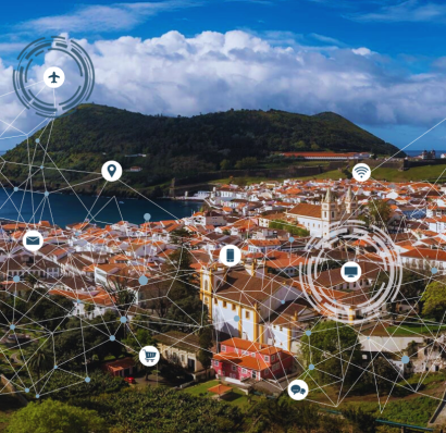 A photo of Angra do Heroísmo with connections to technology