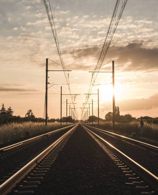 Railway train on a field